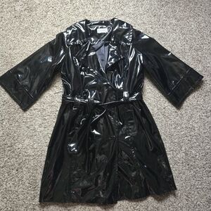 Live a Little Black Patent Faux Leather Trench Coat Size Small